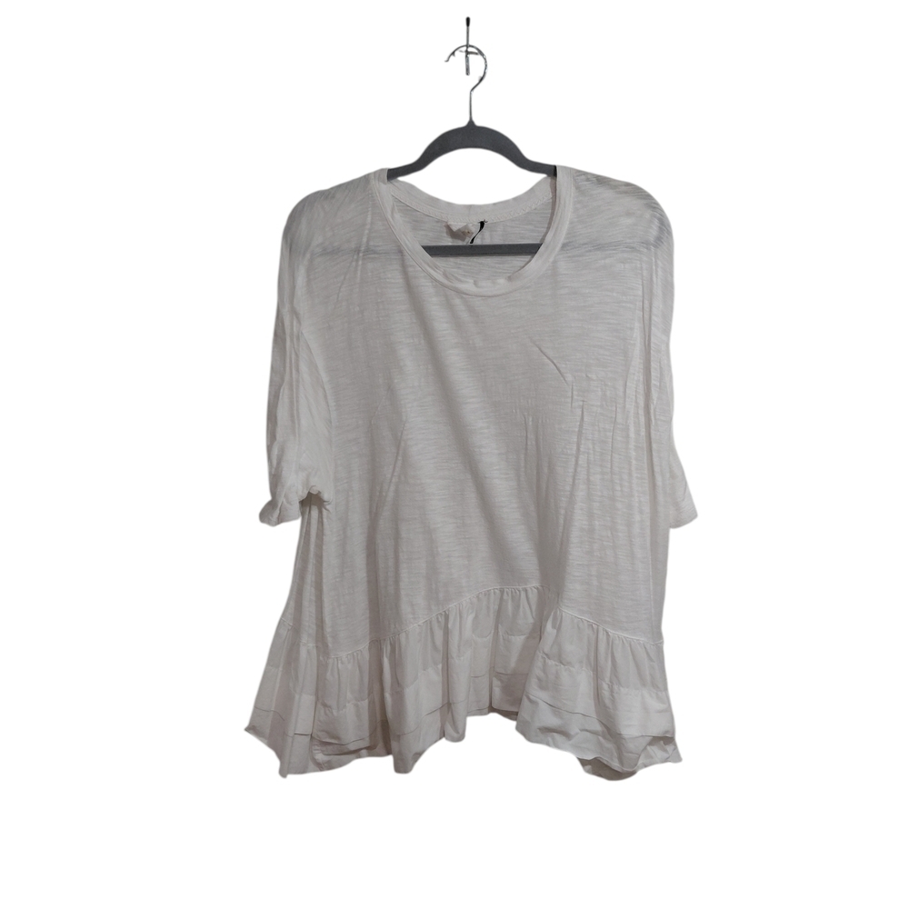 👚 Light Cream Ruffle-Hem Tunic Top
